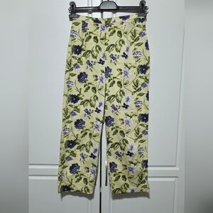 Vtg Dressbarn Pastel Yellow Green Floral High Waisted Ankle Pants Boho Whimsical
